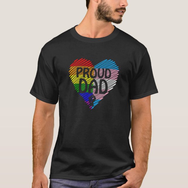 Proud Dad Lgbt With Rainbow And Transgender Flag H T-Shirt (Front)