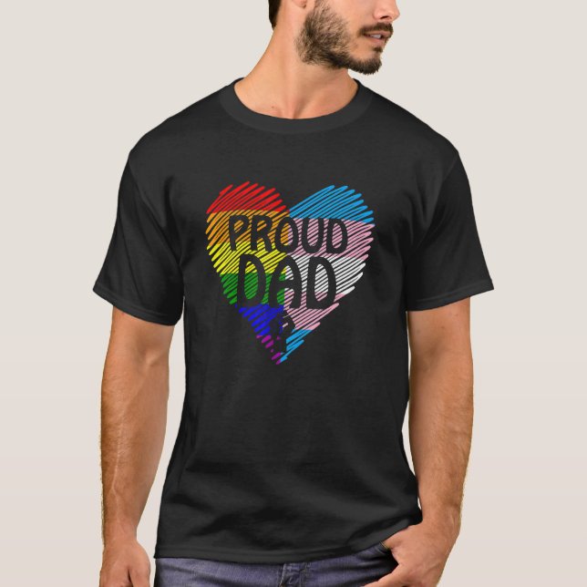 Proud Dad Lgbt With Rainbow And Transgender Flag H T-Shirt (Front)