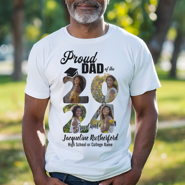 Proud Dad of 2024 Graduate Custom Photo Collage T-Shirt (Creator Uploaded)
