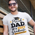 Proud Dad of a 2023 graduate black gold cap name T-Shirt<br><div class="desc">Celebrate your son's or daughter's graduation with this modern t-shirt featuring a "Proud DAD of a 2023 Graduate" typography in black and gold; easily customise this t-shirt with the graduation year and the name of the graduate by editing the template fields.</div>