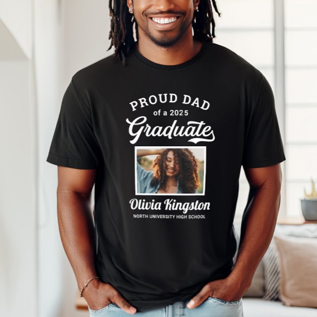 Proud Dad of a 2025 Graduate Black Custom Photo T-Shirt (Creator Uploaded)