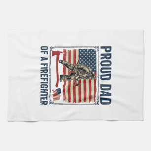 Proud Dad of a Firefighter Vintage Flag Vector_1 Tea Towel