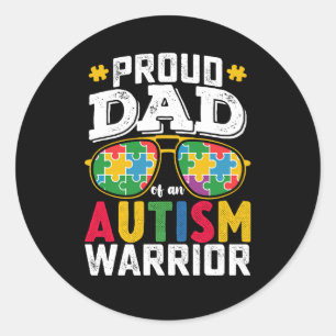 Proud Dad Of An Autism Warrior Family Classic Round Sticker