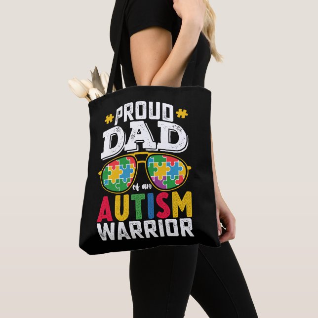 Proud Dad Of An Autism Warrior Family Tote Bag (Close Up)