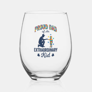 Proud Dad of an Extraordinary Kid Autism Vector De Stemless Wine Glass