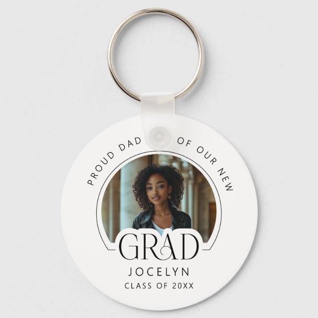 Proud Dad of our Grad Photo Keepsake Keychain (Front)