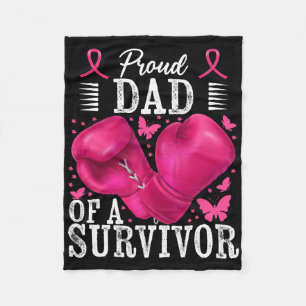 Proud Dad Of Survivor Breast Cancer Boxing Gloves Fleece Blanket
