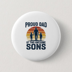 Proud Dad of Two Awesome Sons Vintage Shirt Design 6 Cm Round Badge