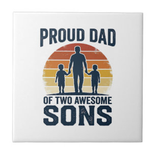Proud Dad of Two Awesome Sons Vintage Shirt Design Ceramic Tile