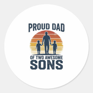 Proud Dad of Two Awesome Sons Vintage Shirt Design Classic Round Sticker