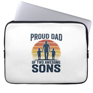 Proud Dad of Two Awesome Sons Vintage Shirt Design Laptop Sleeve