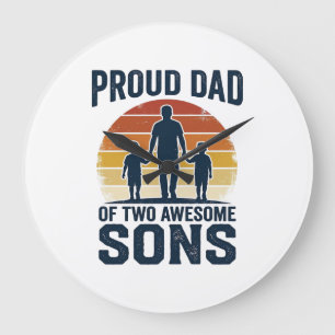 Proud Dad of Two Awesome Sons Vintage Shirt Design Large Clock