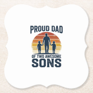 Proud Dad of Two Awesome Sons Vintage Shirt Design Paper Coaster