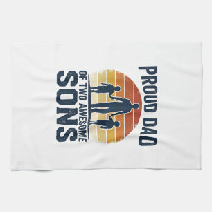 Proud Dad of Two Awesome Sons Vintage Shirt Design Tea Towel
