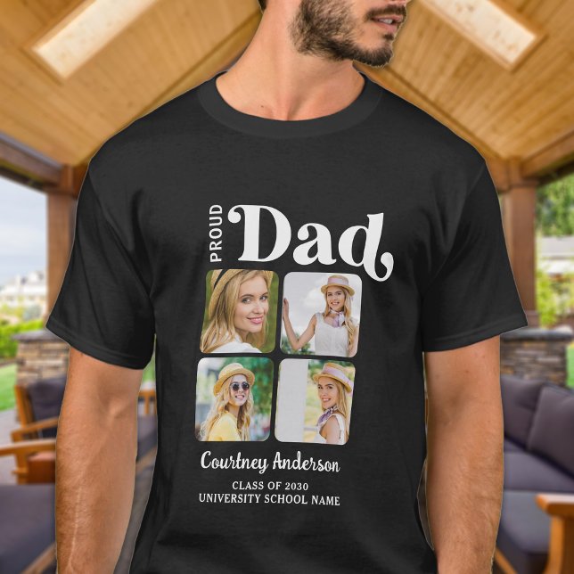 Proud DAD Retro Modern Custom 4 Photo Graduation T-Shirt (Creator Uploaded)