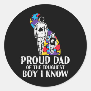 Proud Dad Toughest Boy Autism Awareness Asd Daddy  Classic Round Sticker