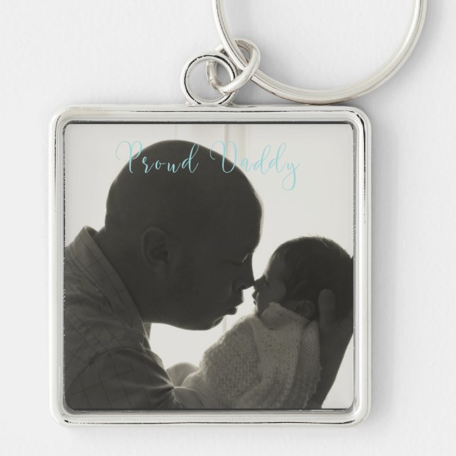 Proud Daddy Photo Large Square Keychain (Front)