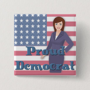 Proud Democrat Woman Flag Button