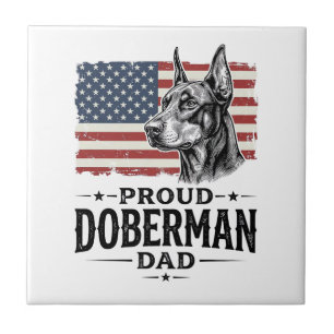 Proud Doberman Dad Vintage Flag Vector Design_1 Ceramic Tile