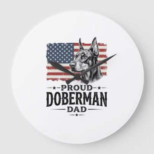 Proud Doberman Dad Vintage Flag Vector Design_1 Large Clock