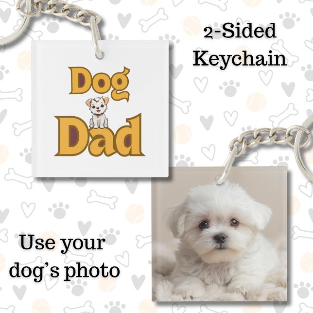 Proud Dog Dad Father's Day Double-Sided  Key Ring (Proud Dog Dad Photo Keychain)
