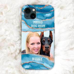 Proud dog Mum Photo Elegant Modern Glitter Blue iPhone 13 Case