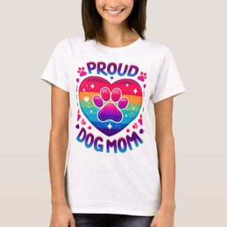 Proud Dog Mum Rainbow Heart Design T-Shirt
