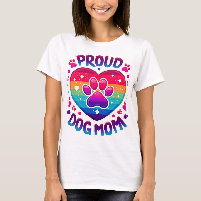 Proud Dog Mum Rainbow Heart Design T-Shirt (Front)