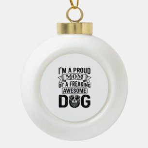 Proud Dog Mum Vintage Engraving Vector Design_1 Ceramic Ball Christmas Ornament