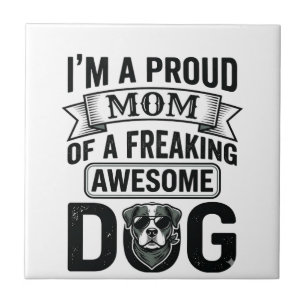 Proud Dog Mum Vintage Engraving Vector Design_1 Ceramic Tile
