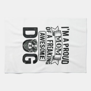Proud Dog Mum Vintage Engraving Vector Design_1 Tea Towel