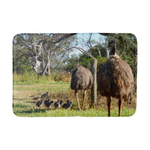 Proud Emu Parents With Chicks, Bath Mat