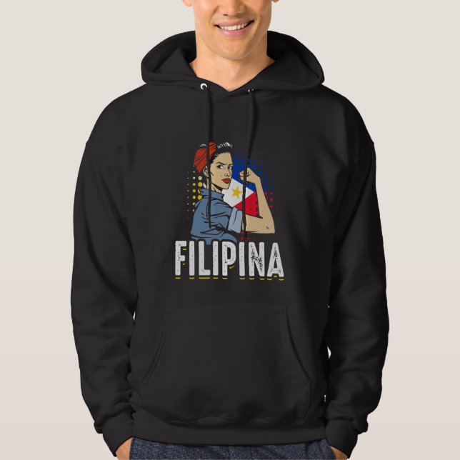 Proud Filipina Woman Girl Philippines Flag Hoodie (Front)
