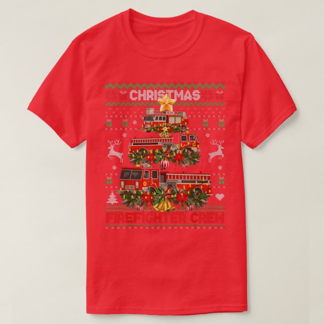 Proud Firefighter Ugly Sweater Fire Truck Christma (Design Front)