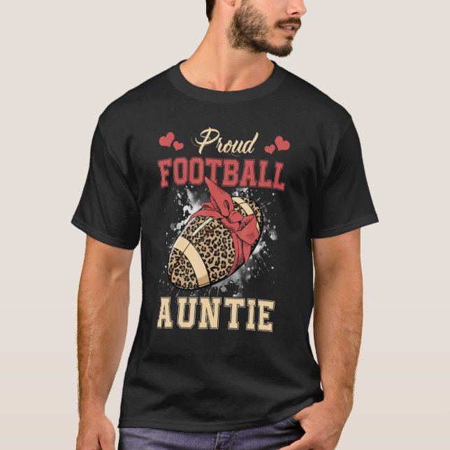 Proud Football Auntie Women Leopard Game Day Playe T-Shirt (Front)