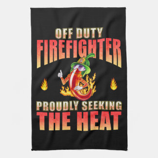 Proud Funny Firefighting Volunteer Chilli Black Tea Towel