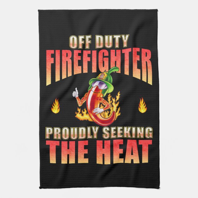 Proud Funny Firefighting Volunteer Chilli Black Tea Towel (Vertical)