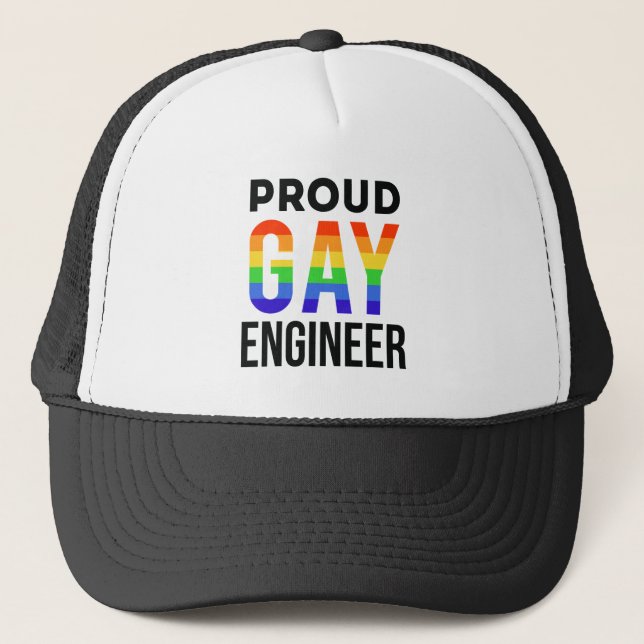 Proud Gay Engineer Pride Month Engineering Grad Trucker Hat (Front)