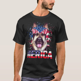 Proud German Shepherd American Flag Merica Dog T-Shirt