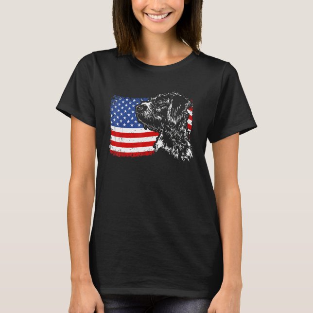 Proud German Wirehaired Pointer American Flag Patr T-Shirt (Front)