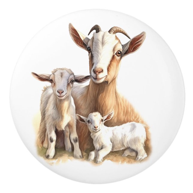 Proud Goat Mum and Kids Ceramic Knob (Front)