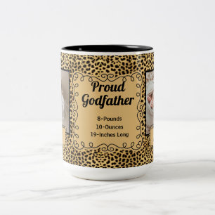 Proud Godfather Cheetah Animal Print Baby Photo Two-Tone Coffee Mug