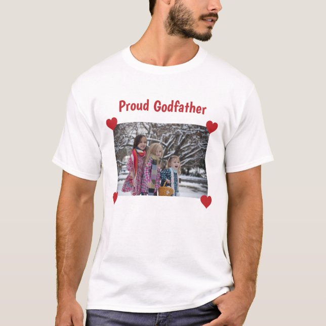 Proud Godfather Love Heart Personalise Photo Make T-Shirt (Front)