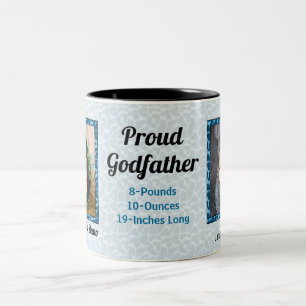 Proud Godfather New Baby Blue Giraffe Photo Two-Tone Coffee Mug