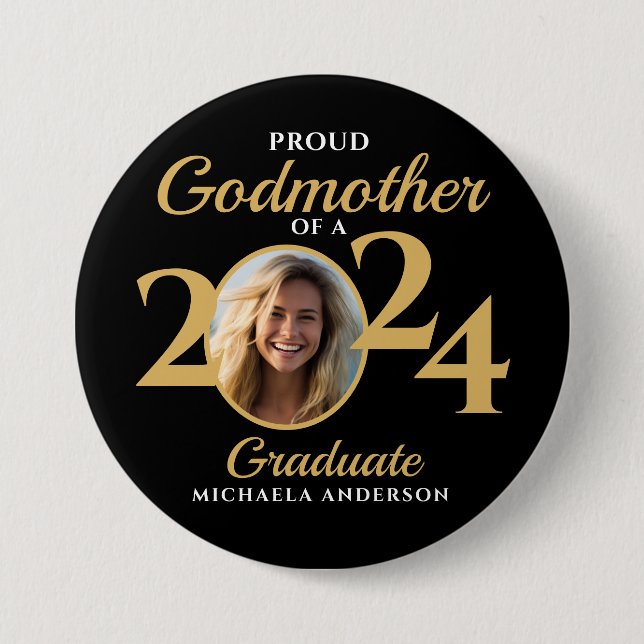 Proud Godmother of a 2024 Graduate Photo & Name 7.5 Cm Round Badge (Front)