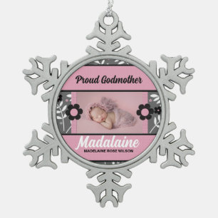 Proud Godmother Photo Ornament Pink Christmas