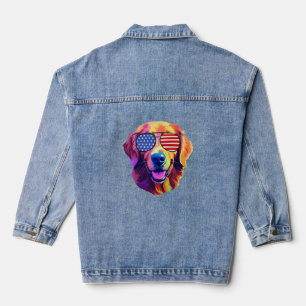 Proud Golden Retriever American Flag sunglasses Denim Jacket