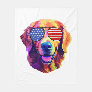 Proud Golden Retriever American Flag sunglasses Fleece Blanket