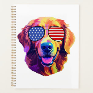Proud Golden Retriever American Flag sunglasses Planner