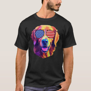 Proud Golden Retriever American Flag sunglasses T-Shirt